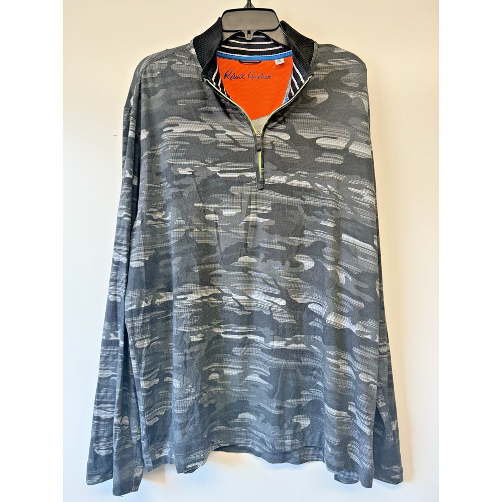 Robert Graham Long Sleeve Men XL Black Camo 1/4 Zip Long Sleeve Polo Performance